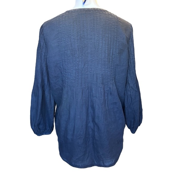 Vineyard Vines Linen Pintuck Tunic Pleated Black Shirt Long Sleeve Size L - Picture 6 of 10